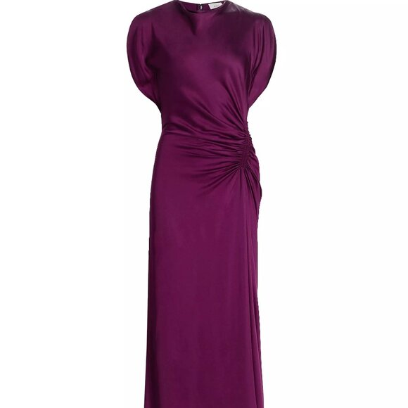 A.L.C. Nadia Satin Bias Cut Ruched Draped Gown Jewel Purple - Picture 10 of 15